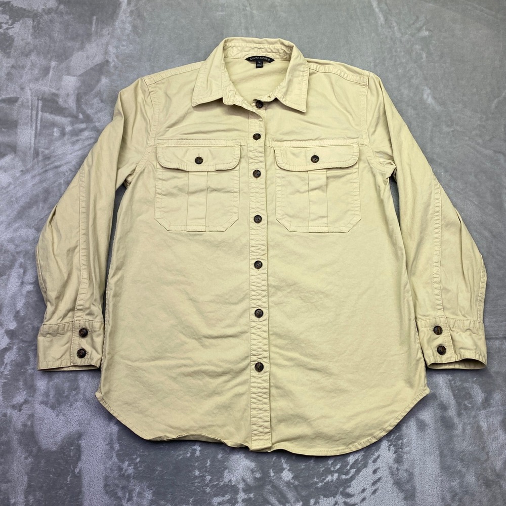Banana Republic Women's Utility Shacket Shirt Khaki Button Up Long Sleeve Sz‎ M